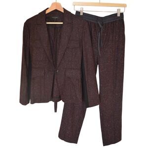 Rag & Bone Vera Donegal Wool Blend Burgundy Pants Suit XS